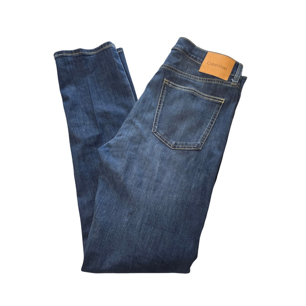 Calvin Klein Mens 34x34 Straight Fit Denim Blue Jeans Medium Wash Pants EUC